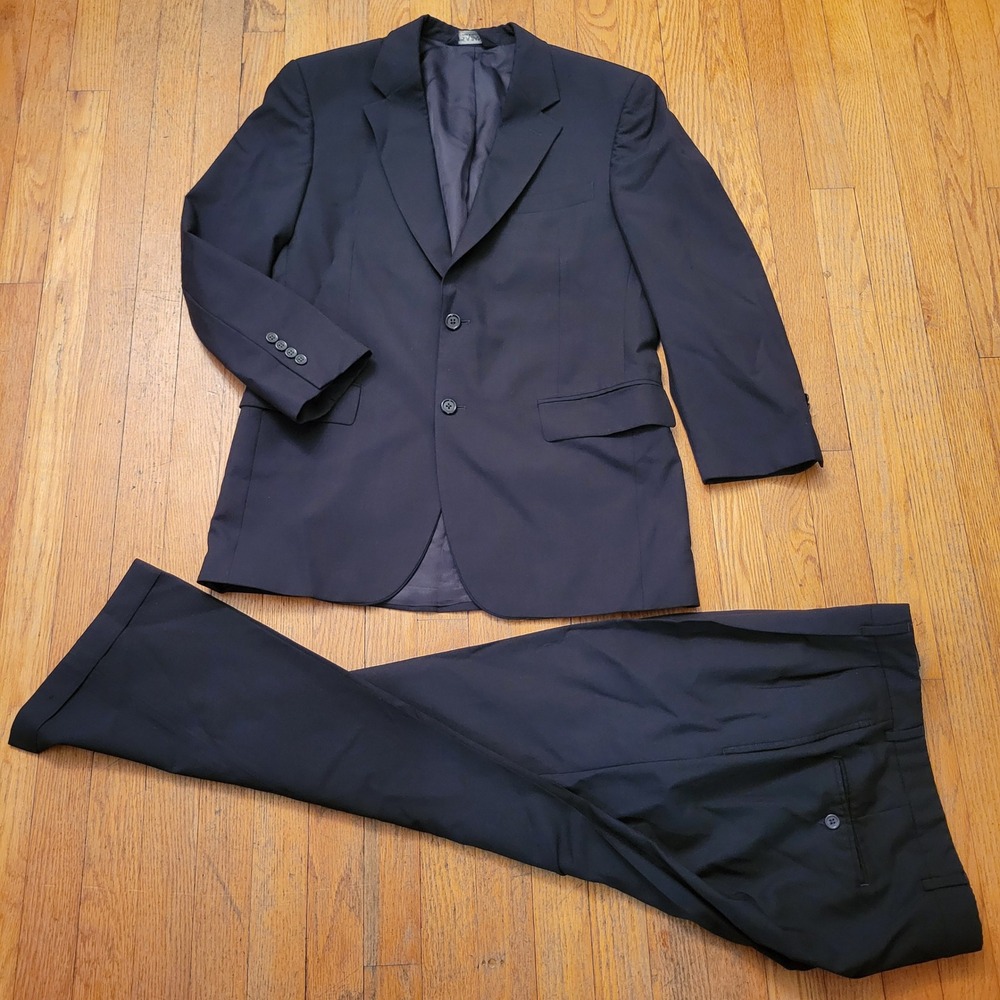 Jos A Bank‎ 39R Suit Black Wool Preppy Jacket Pants 2 Pc Classic Mob Boss Dapper